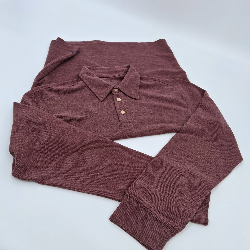 UNTUCKit DAO Polo Shirt Mens Medium Maroon Long Sleeve Heathered Cotton Blend - Picture 9 of 15